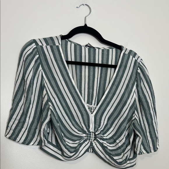 American Eagle Outfitters Tops - Striped V-Neck Women Top with key hole and back ruching